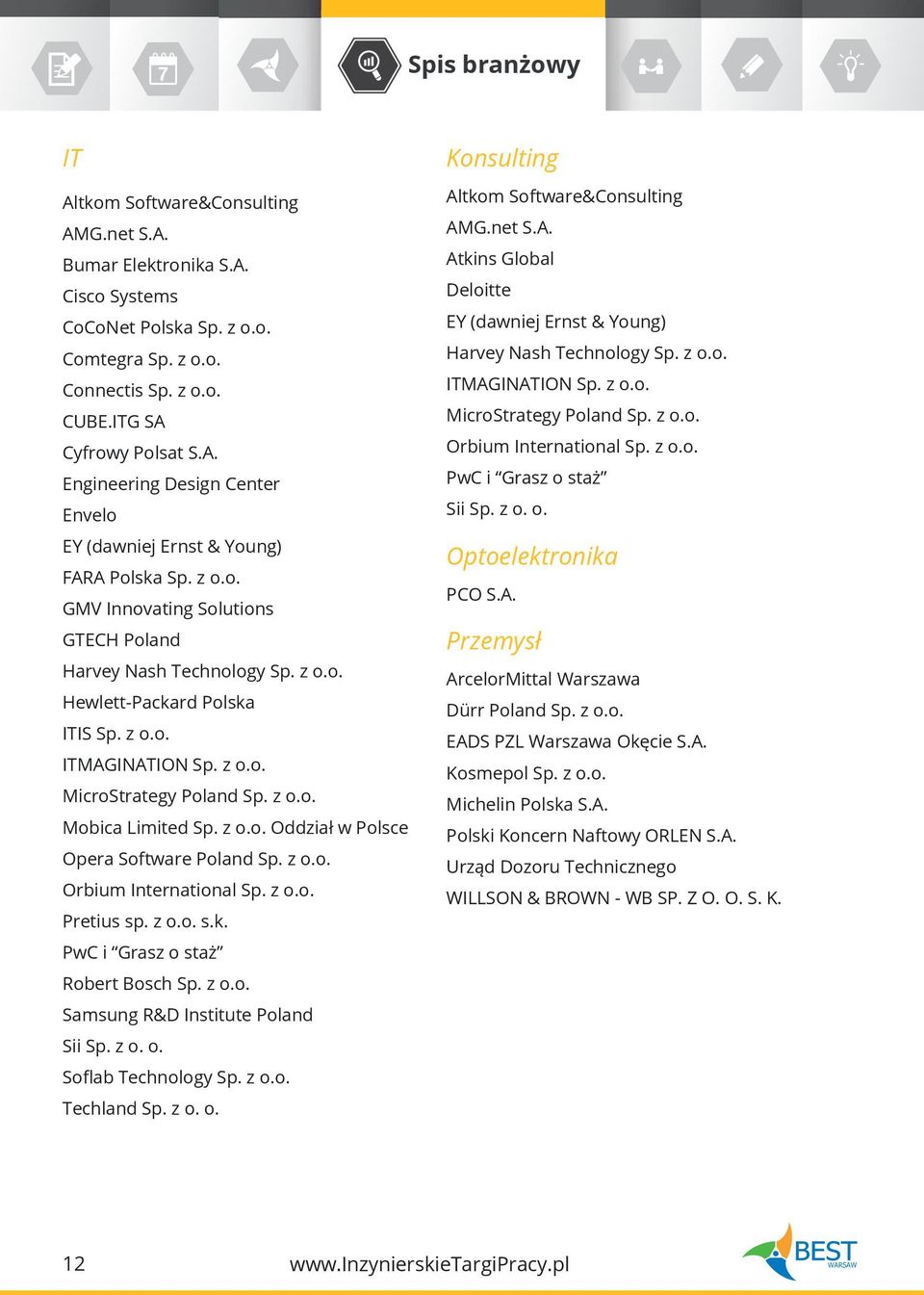 z o.o. Orbium International Sp. z o.o. Pretius sp. z o.o. s.k. PwC i Grasz o staż Robert Bosch Sp. z o.o. Samsung R&D Institute Poland Sii Sp. z o. o. Soflab Technology Sp. z o.o. Techland Sp. z o. o. Konsulting Altkom Software&Consulting AMG.