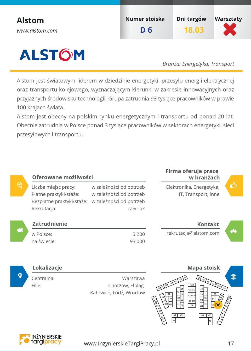 przyjaznych środowisku technologii. Grupa zatrudnia 93 tysiące pracowników w prawie 100 krajach świata. Alstom jest obecny na polskim rynku energetycznym i transportu od ponad 20 lat.