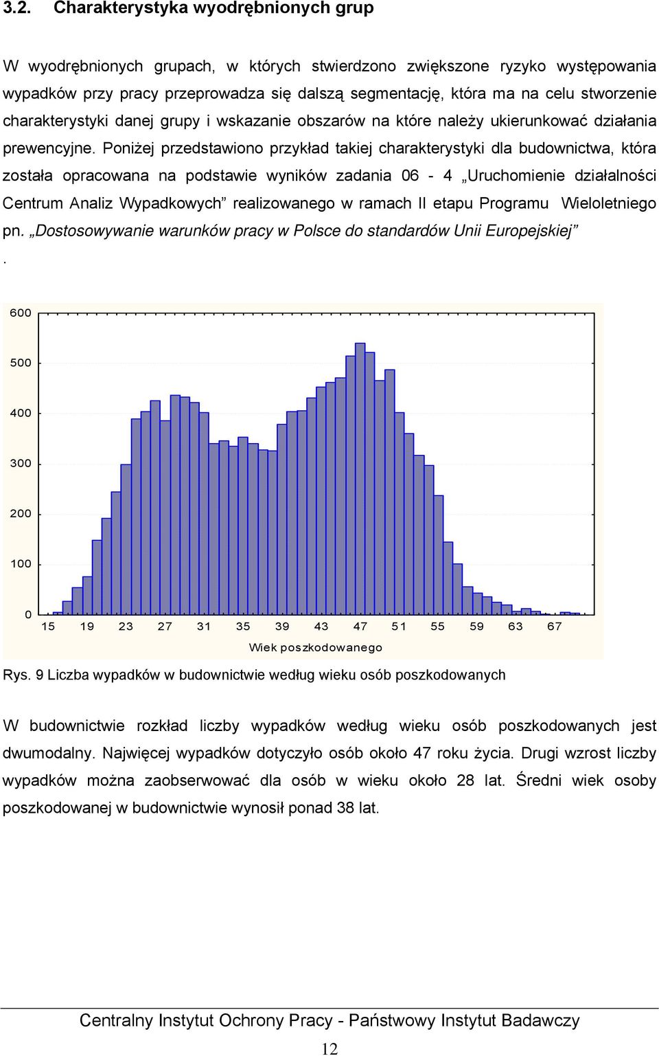 Poniżej przedstawiono przykład takiej charakterystyki dla budownictwa, która została opracowana na podstawie wyników zadania 06-4 Uruchomienie działalności Centrum Analiz Wypadkowych realizowanego w