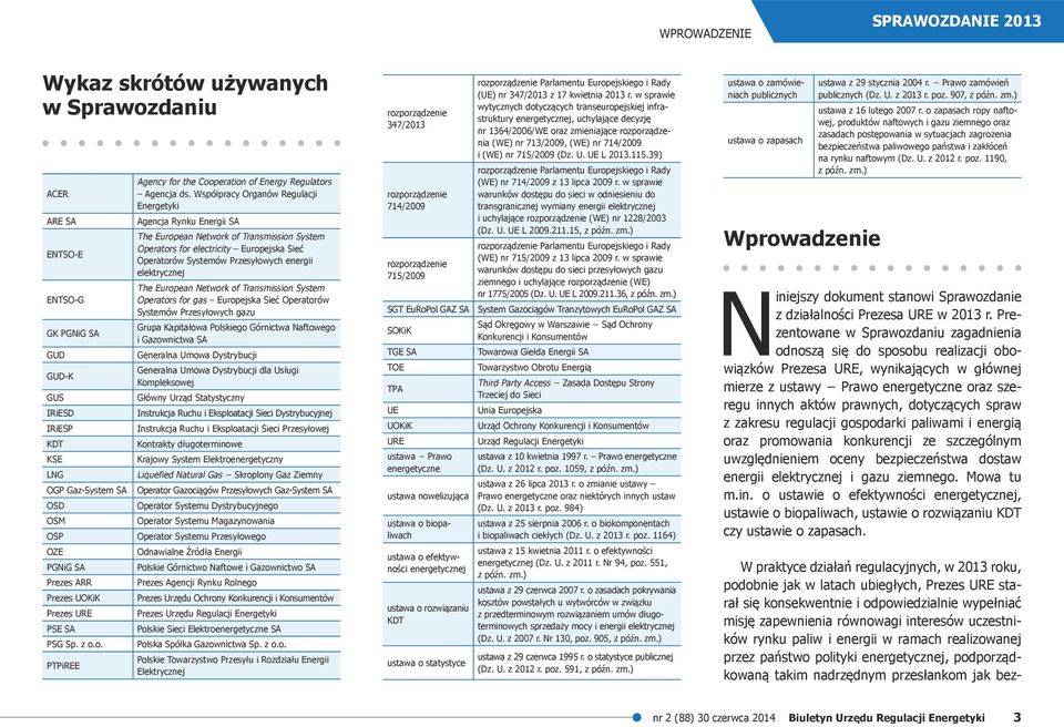 Współpracy Organów Regulacji Energetyki Agencja Rynku Energii SA The European Network of Transmission System Operators for electricity Europejska Sieć Operatorów Systemów Przesyłowych energii