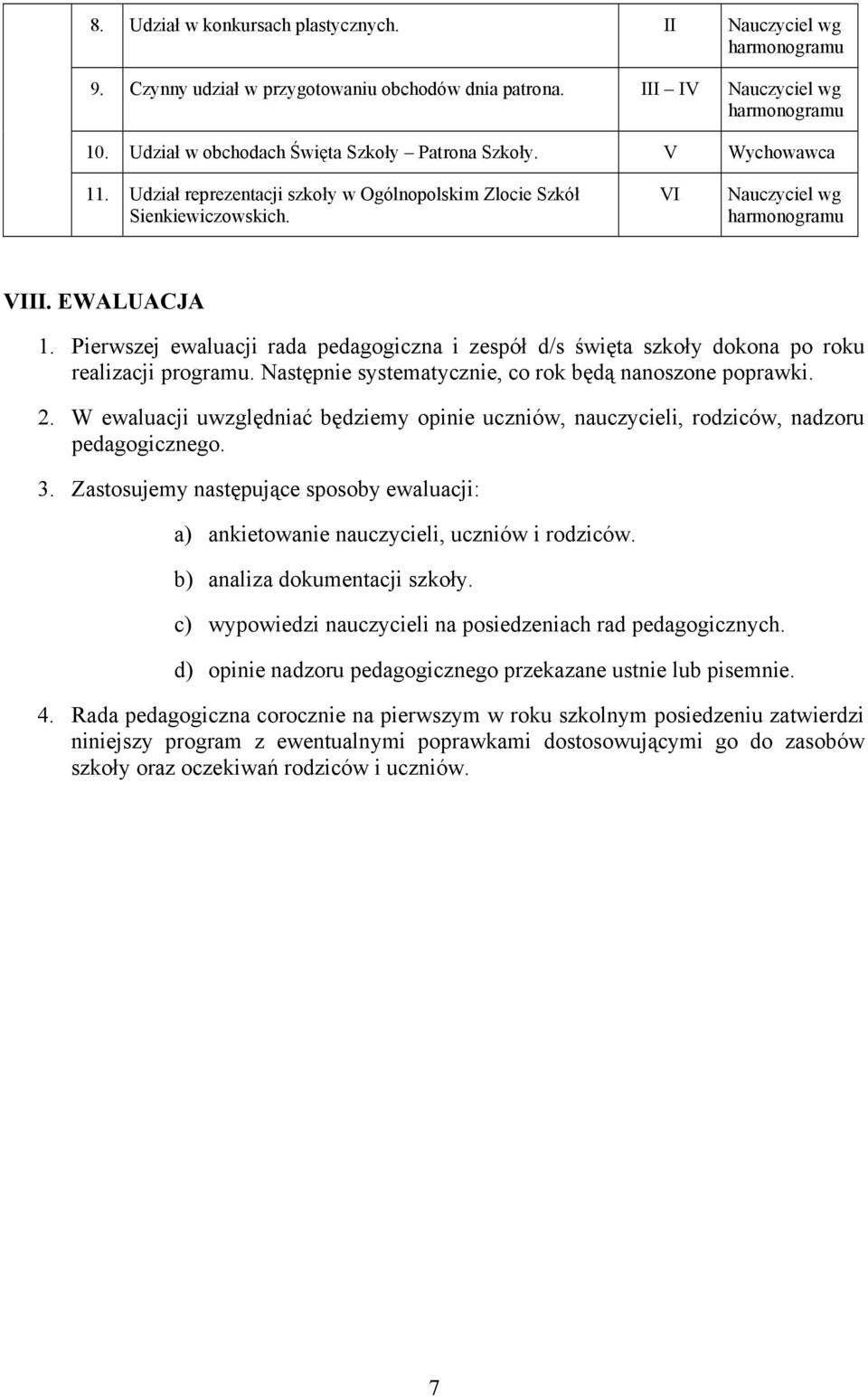 Następnie systematycznie, co rok będą nanoszone poprawki. 2. W ewaluacji uwzględniać będziemy opinie uczniów, i, rodziców, nadzoru pedagogicznego. 3.