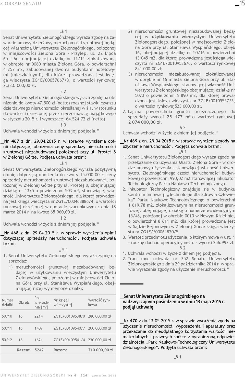 22 Lipca 6b i 6c, obejmującej działkę nr 11/11 zlokalizowaną w obrębie nr 0060 miasta Zielona Góra, o powierzchni 4 257 m2, zabudowanej dwoma budynkami hotelowymi (mieszkalnymi), dla której