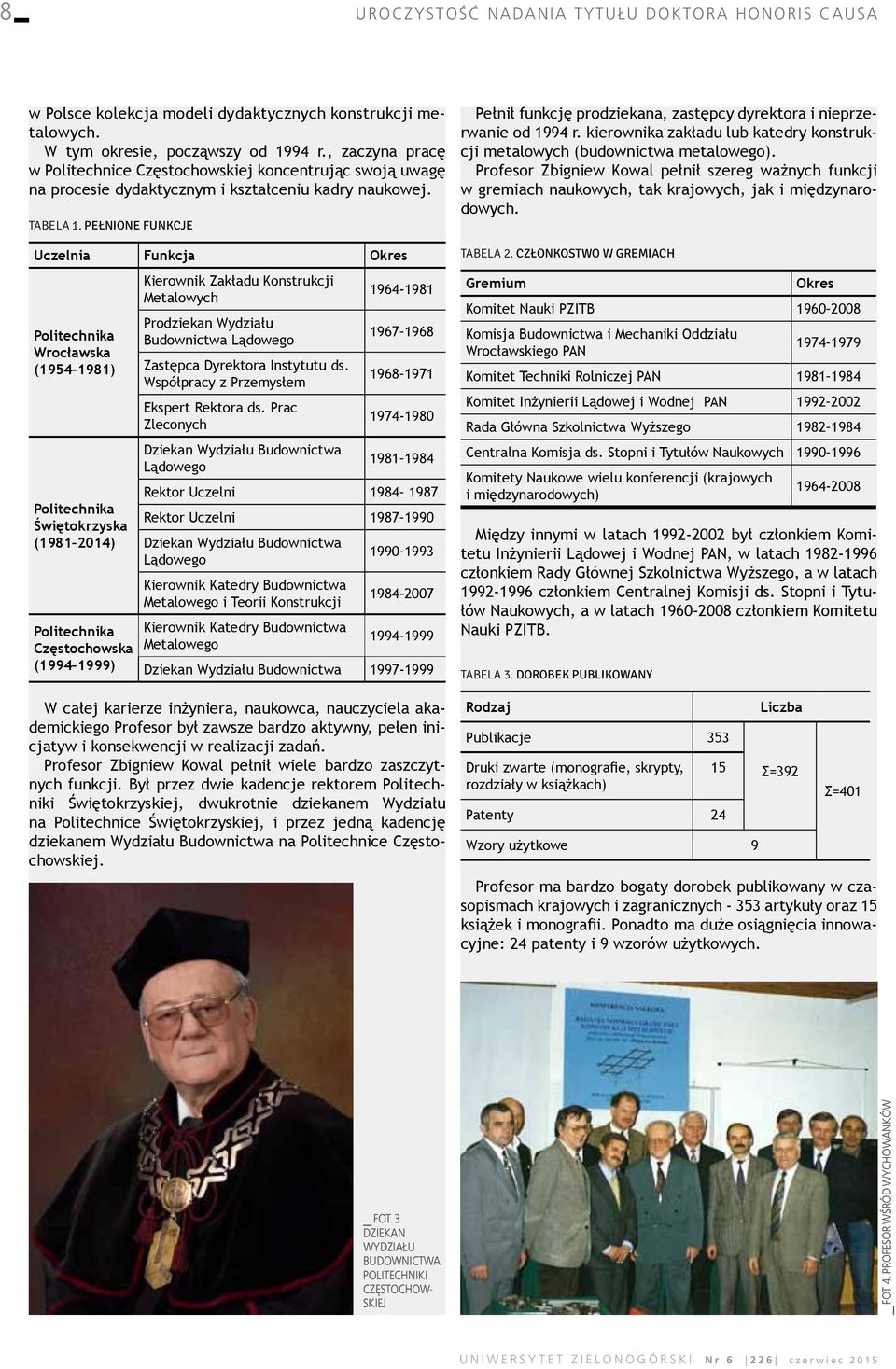 Pełnione funkcje Uczelnia Funkcja Okres Politechnika Wrocławska (1954 1981) Politechnika Świętokrzyska (1981 2014) Politechnika Częstochowska (1994 1999) Kierownik Zakładu Konstrukcji Metalowych