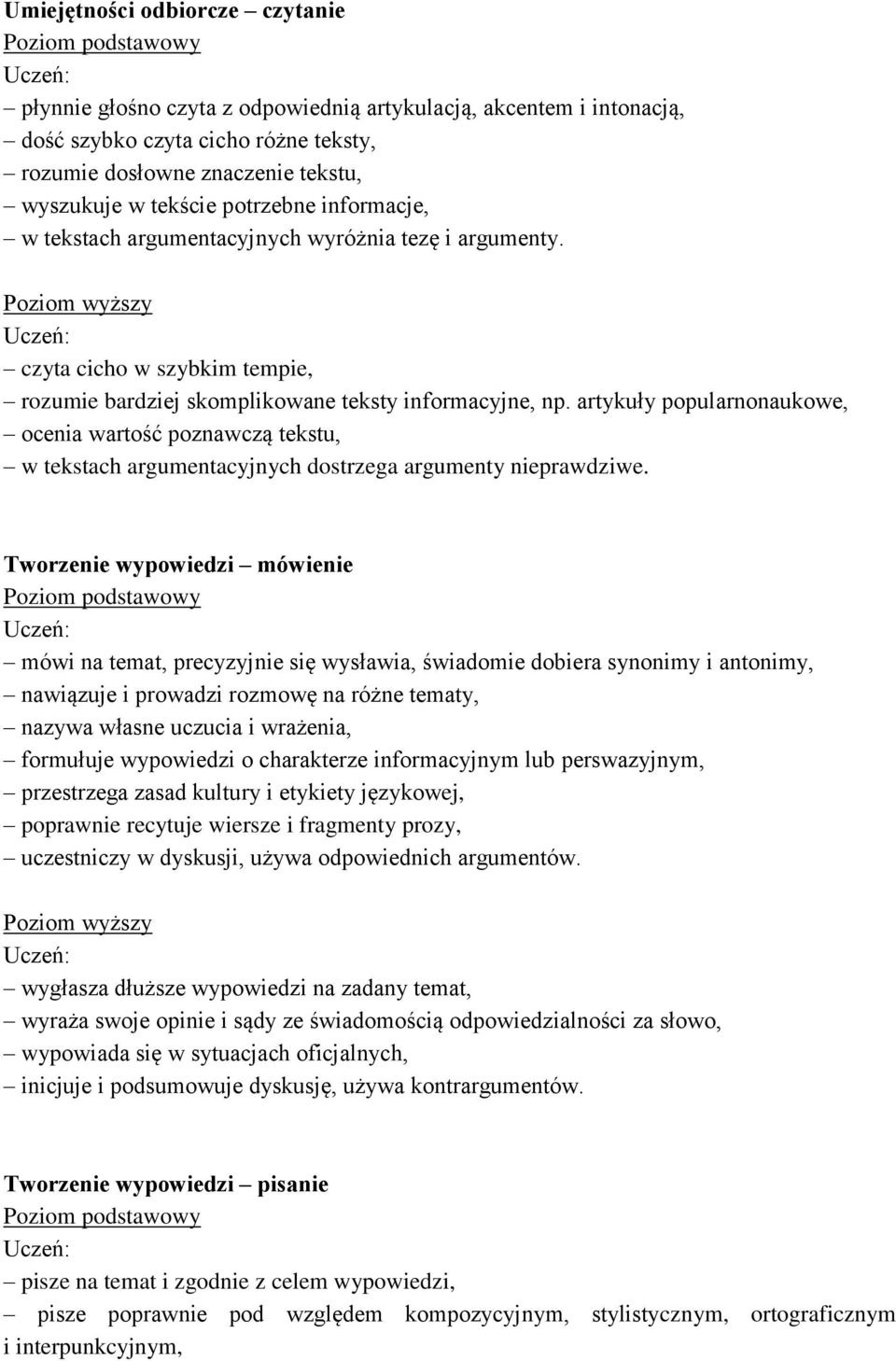 artykuły popularnonaukowe, ocenia wartość poznawczą tekstu, w tekstach argumentacyjnych dostrzega argumenty nieprawdziwe.