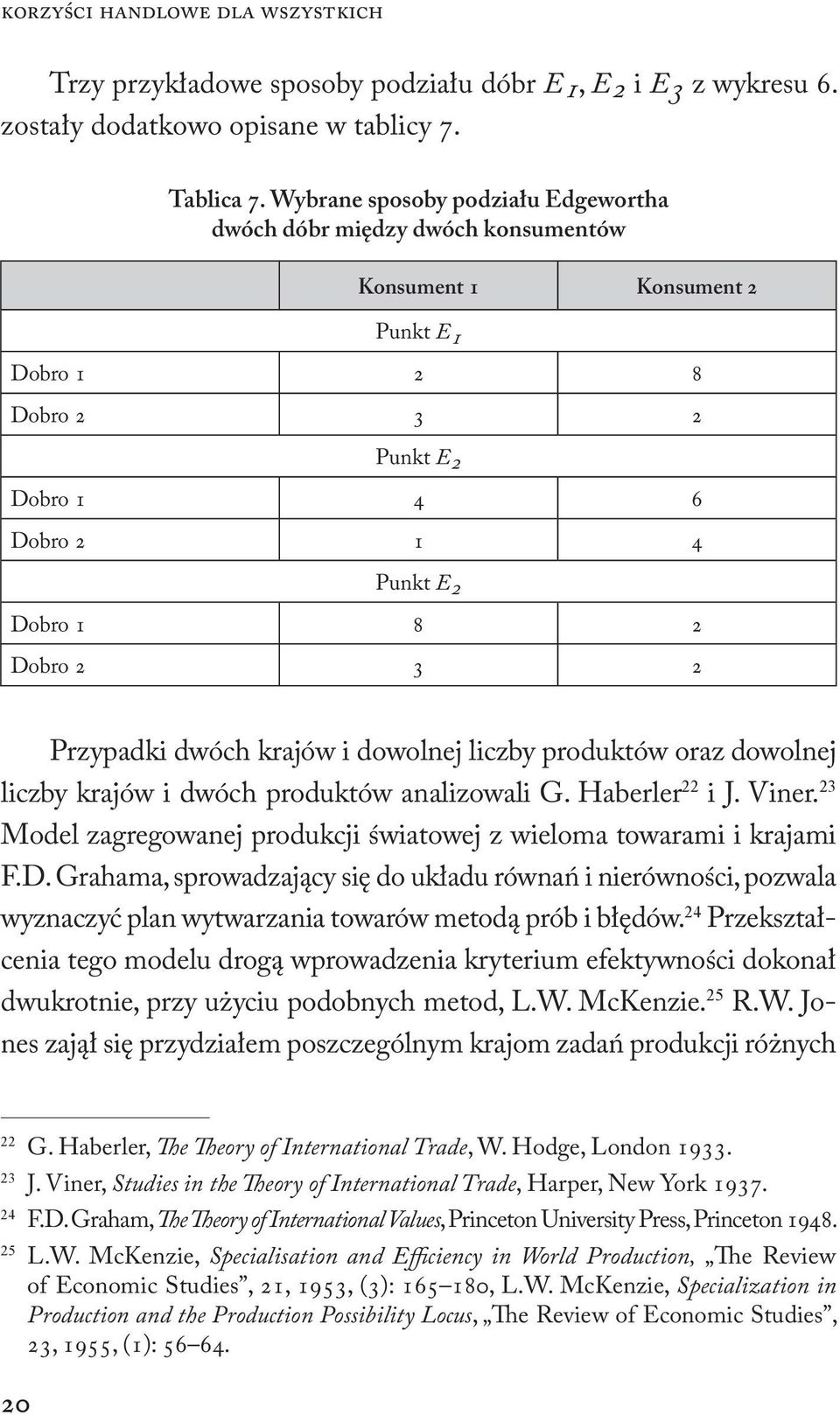 Przypadki dwóch krajów i dowolnej liczby produktów oraz dowolnej liczby krajów i dwóch produktów analizowali G. Haberler 22 i J. Viner.