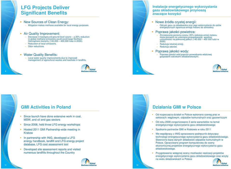 Reduction of local emissions. Odor reductions. Water Quality Benefits: Local water quality improvements due to improved management of agricultural wastes and leachate in landfills.