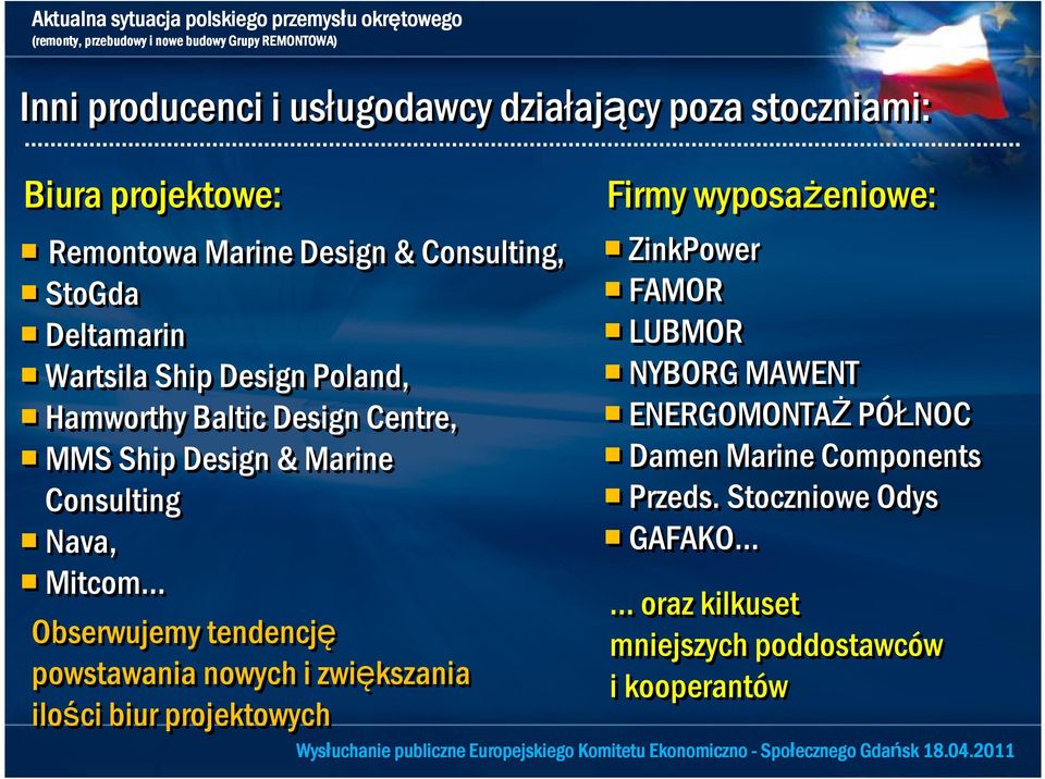 Obserwujemy tendencję powstawania nowych i zwiększania ilości biur projektowych Firmy wyposażeniowe: ZinkPower FAMOR LUBMOR