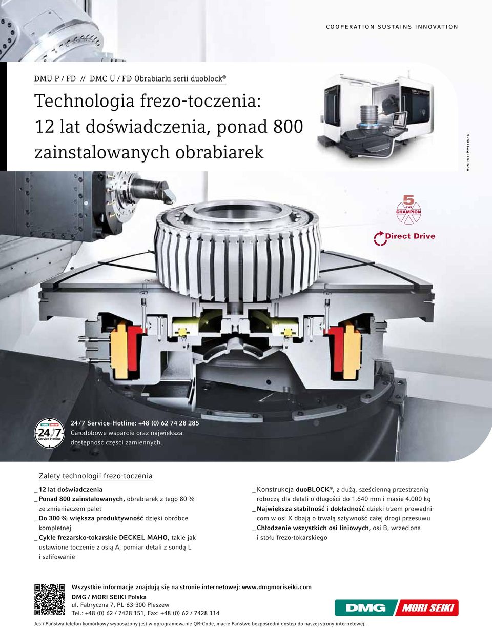 Zalety technologii frezo-toczenia _ 12 lat doświadczenia _ Ponad 800 zainstalowanych, obrabiarek z tego 80 % ze zmieniaczem palet _ Do 300 % większa produktywność dzięki obróbce kompletnej _ Cykle