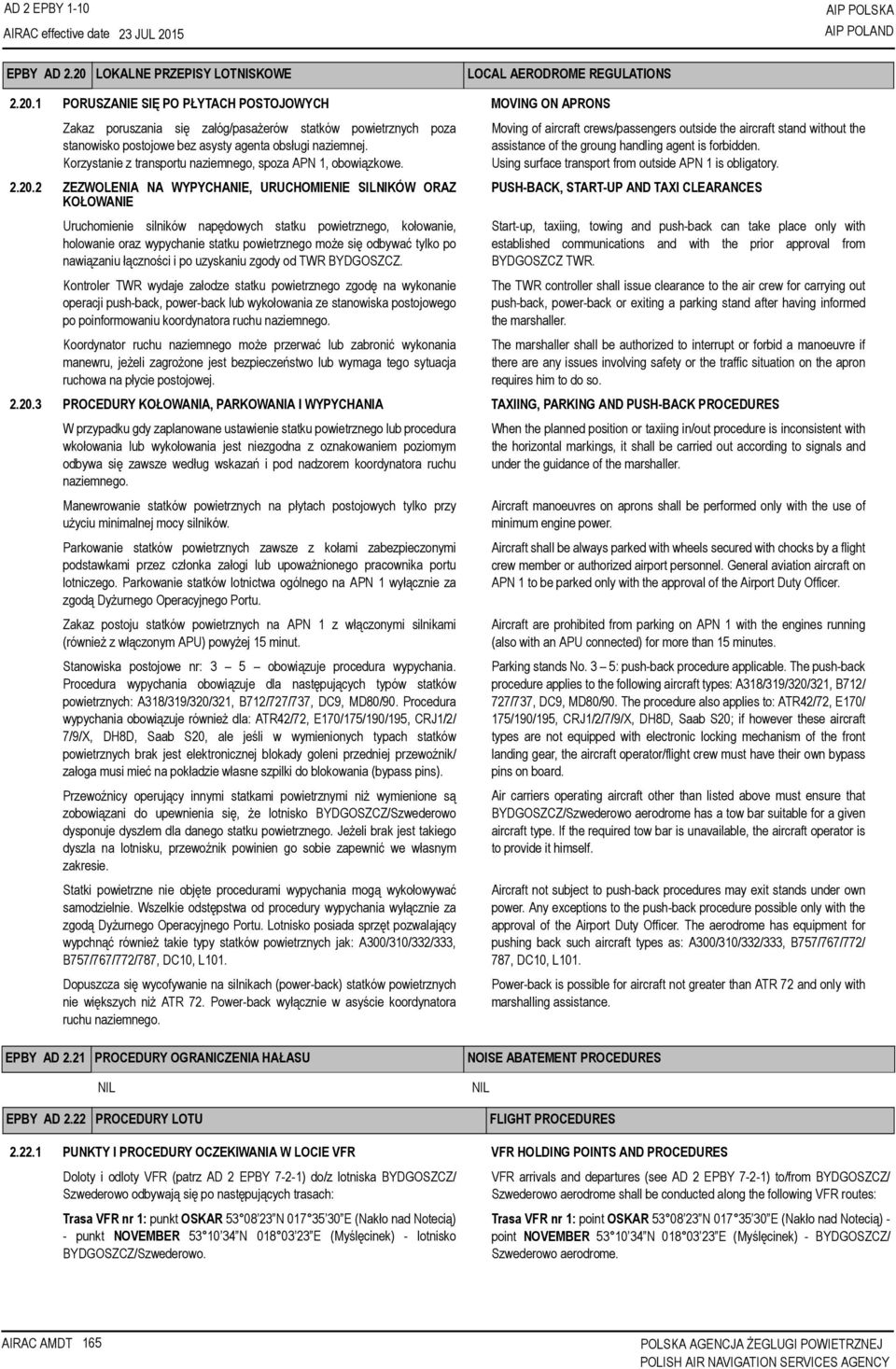 LOKALNE PRZEPISY LOTNISKOWE LOCAL AERODROME REGULATIONS 2.20.