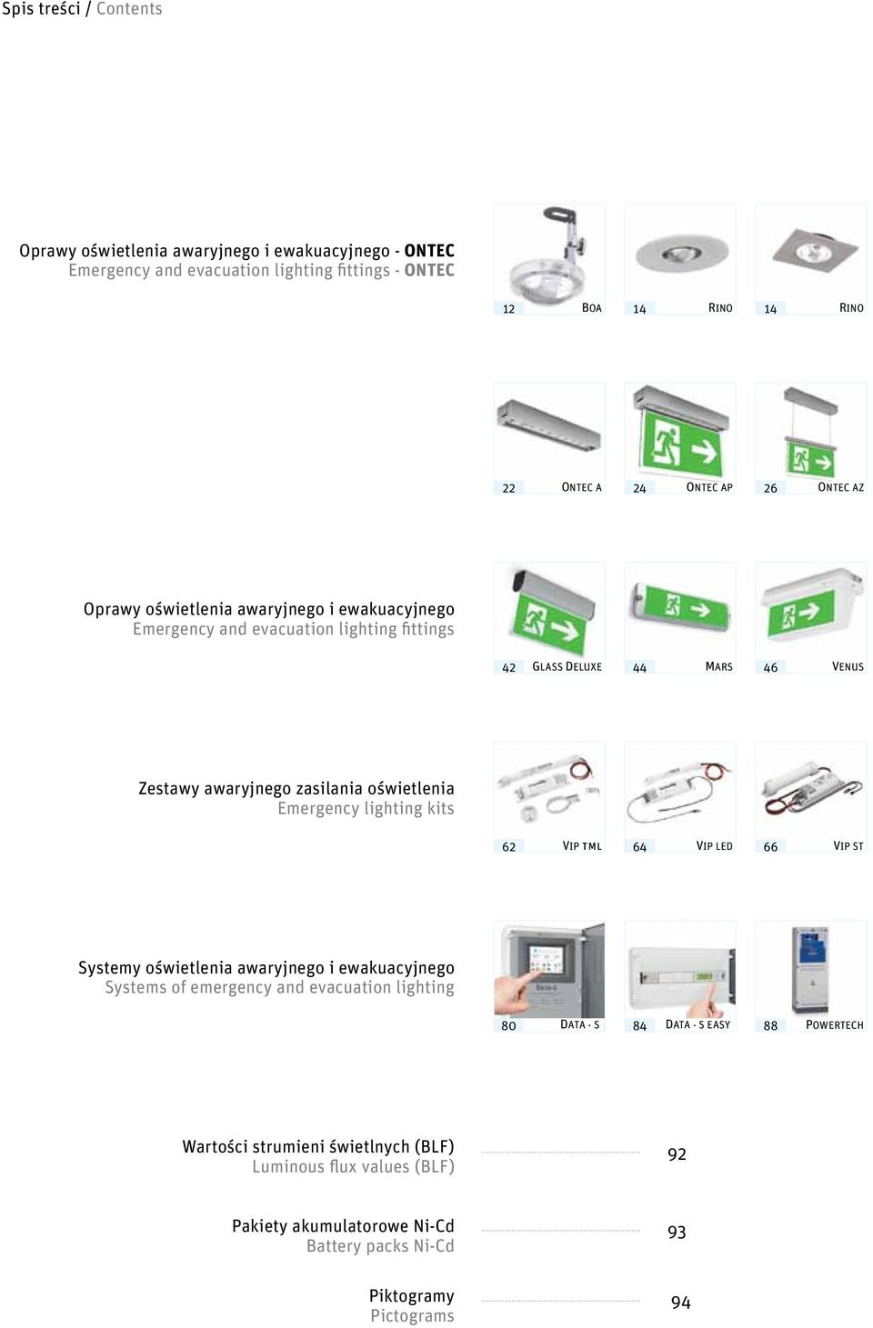 zasilania oświetlenia Emergency lighting kits 62 VIP tml 64 VIP LED 66 VIP ST Systemy oświetlenia awaryjnego i ewakuacyjnego Systems of emergency and evacuation lighting