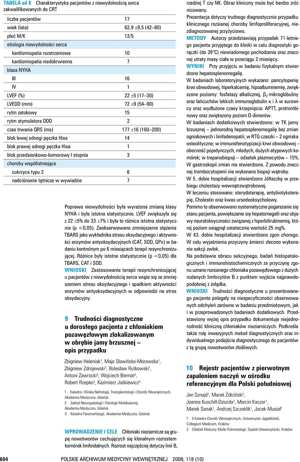 blok lewej odnogi pęczka Hisa 14 blok prawej odnogi pęczka Hisa 1 blok przedsionkowo komorowy I stopnia 3 choroby współistniejące cukrzyca typu 2 6 nadciśnienie tętnicze w wywiadzie 7 Poprawa