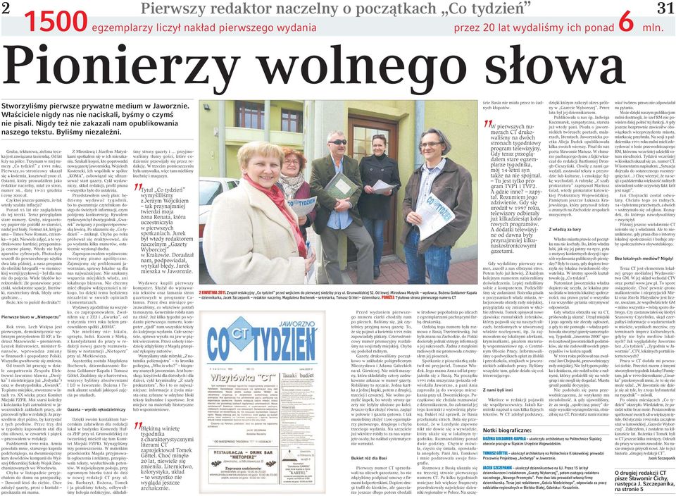 Byliśmy niezależni. Gruba, tekturowa, zielona teczka jest zawiązana tasiemką. Od lat leży na półce. Trzymam w niej numery Co tydzień z 1991 roku.