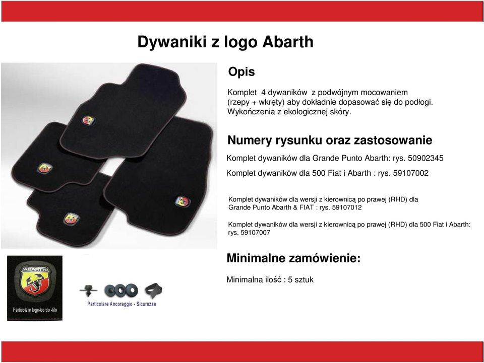 50902345 Komplet dywaników dla 500 Fiat i Abarth : rys.