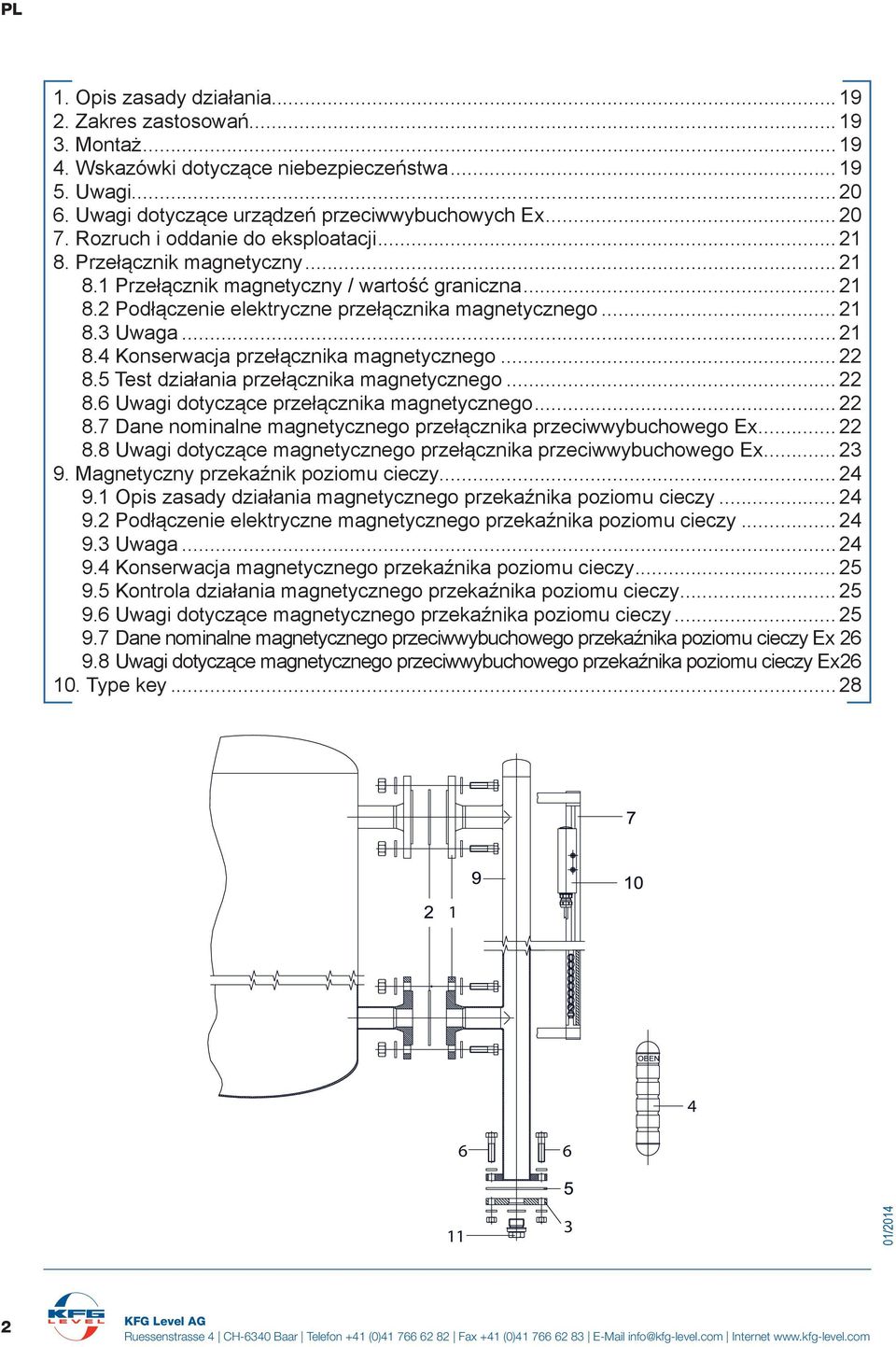 .. 21 8.4 Konserwacja przełącznika magnetycznego... 22 8.5 Test działania przełącznika magnetycznego... 22 8.6 Uwagi dotyczące przełącznika magnetycznego... 22 8.7 Dane nominalne magnetycznego przełącznika przeciwwybuchowego Ex.