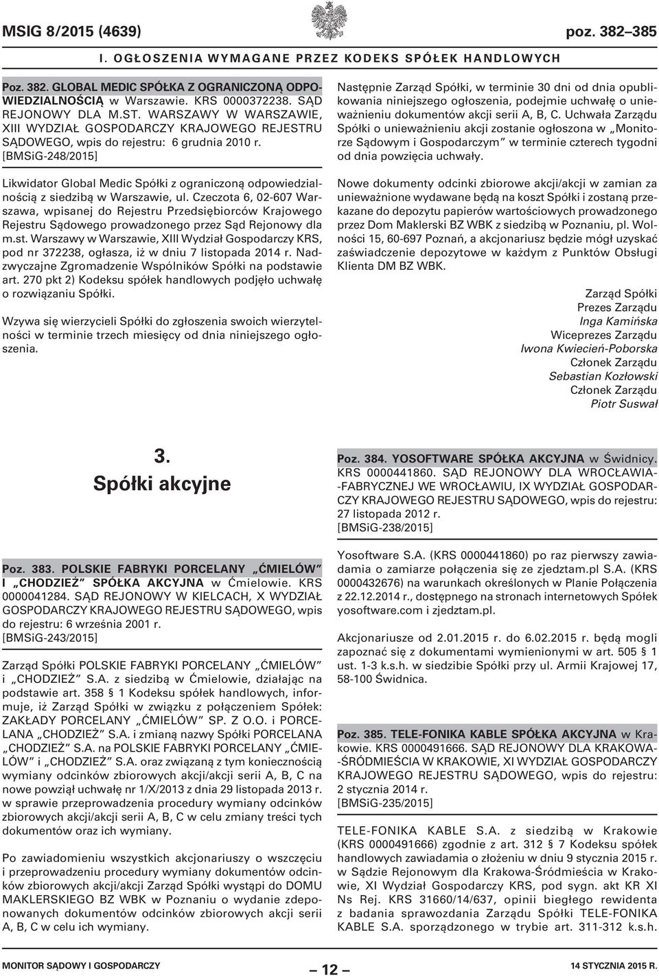 [BMSiG-248/2015] Likwidator Global Medic Spółki z ograniczoną odpowiedzialnością z siedzibą w Warszawie, ul.