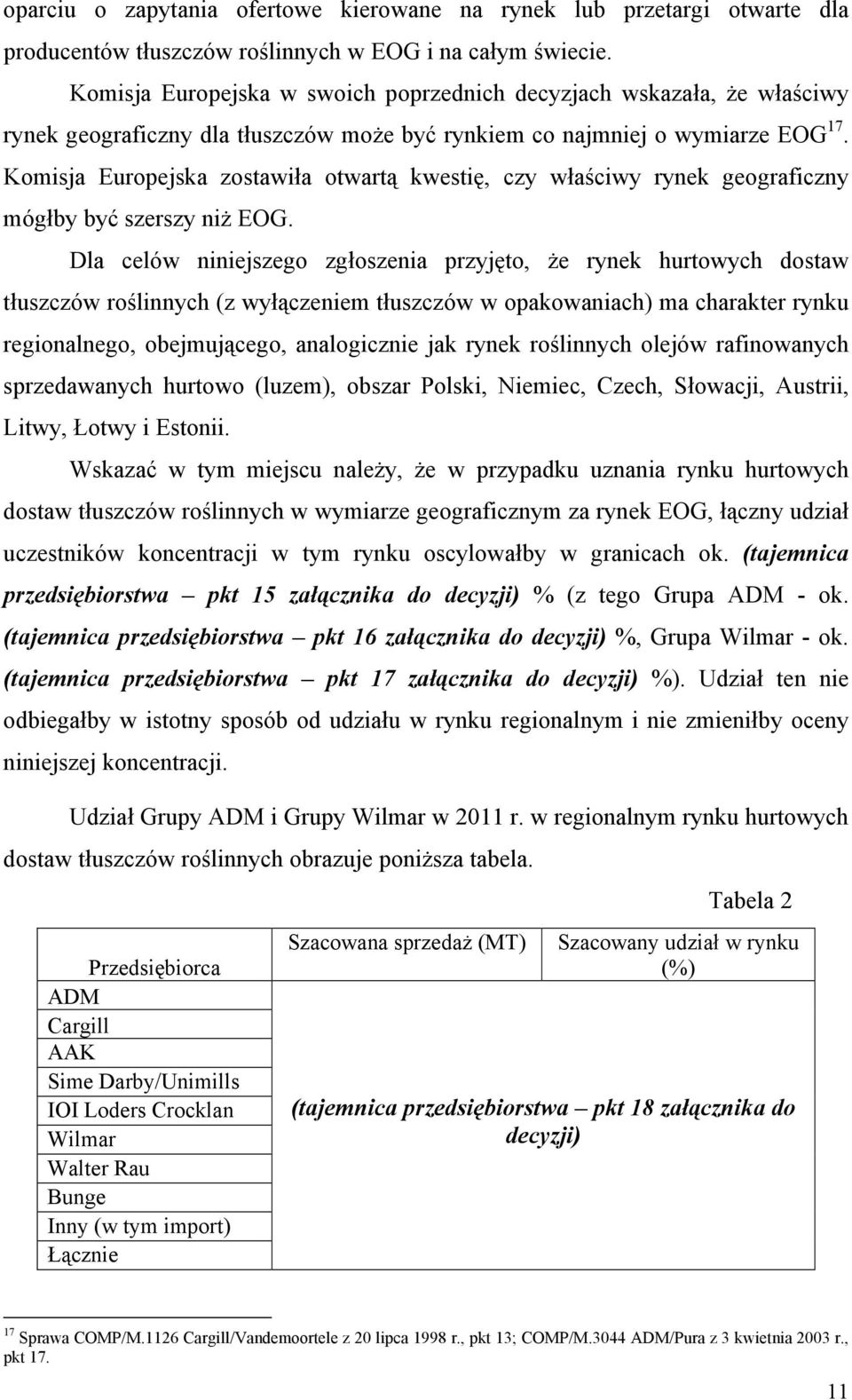 Komisja Europejska zostawiła otwartą kwestię, czy właściwy rynek geograficzny mógłby być szerszy niż EOG.