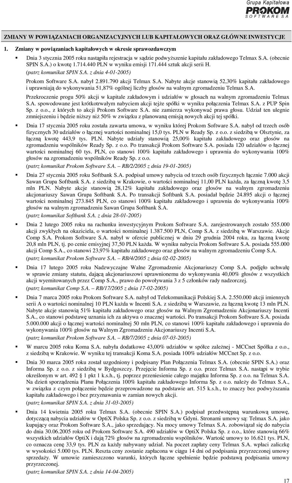 440 PLN w wyniku emisji 171.444 sztuk akcji serii H. (patrz komunikat SPIN S.A.