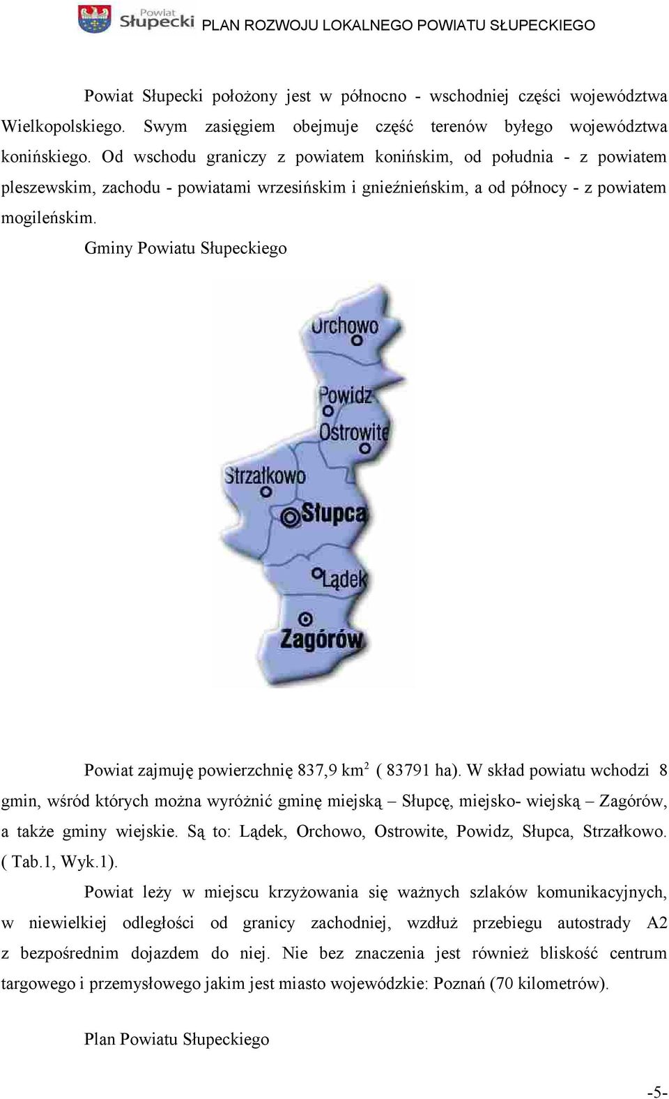 Gminy owiatu Słupeckiego owiat zajmuję powierzchnię 837,9 km2 ( 83791 ha).