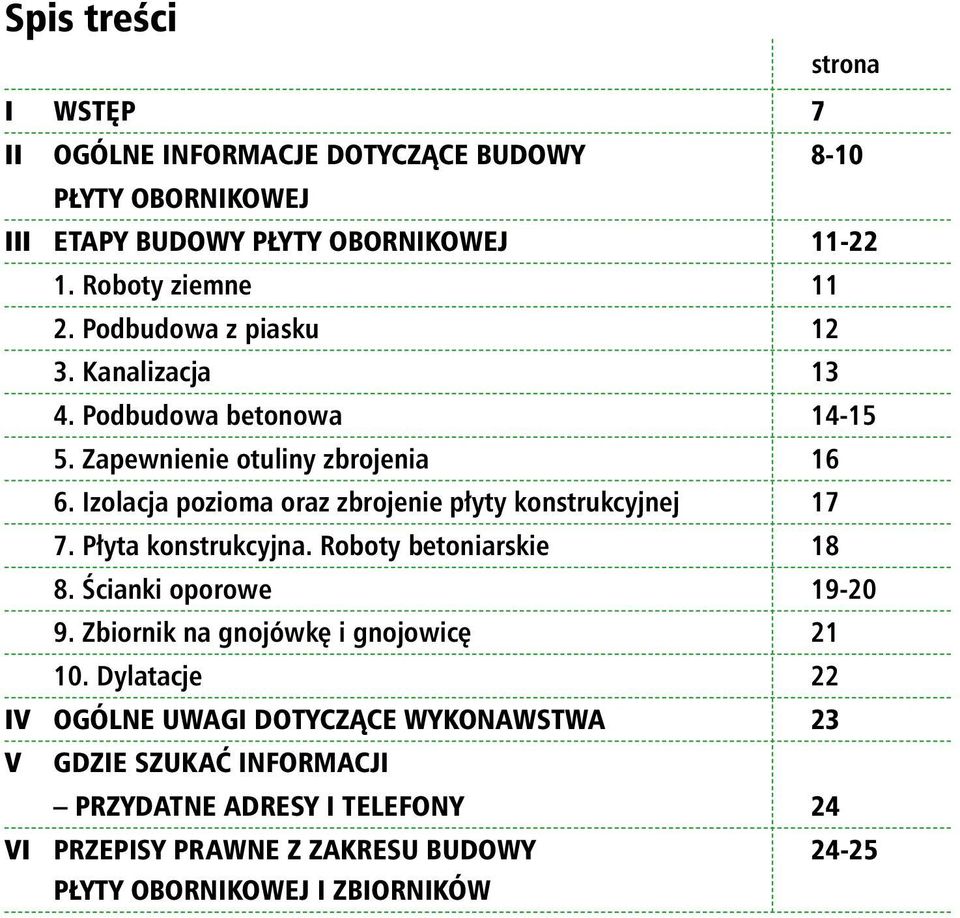 Izolacja pozioma oraz zbrojenie płyty konstrukcyjnej 17 7. Płyta konstrukcyjna. Roboty betoniarskie 18 8. Ścianki oporowe 19-20 9.