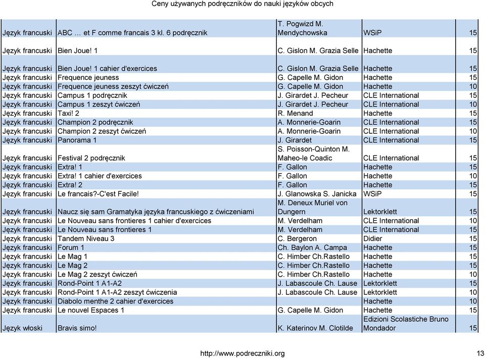 Girardet J. Pecheur CLE International 15 Język francuski Campus 1 zeszyt ćwiczeń J. Girardet J. Pecheur CLE International 10 Język francuski Taxi! 2 R.