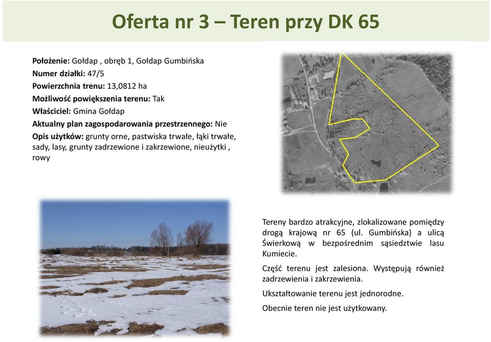 zakrzewione, nieużytki, rowy Tereny bardzo atrakcyjne, zlokalizowane pomiędzy drogą krajową nr 65 (ul.