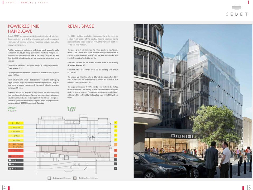 CEDET oferuje powierzchnie handlowe dostępne bezpośrednio z ulicy w najlepszym punkcie Warszawy - ulicy Kruczej i Alei Jerozolimskich charakteryzujących się ogromnym natężeniem ruchu pieszego.