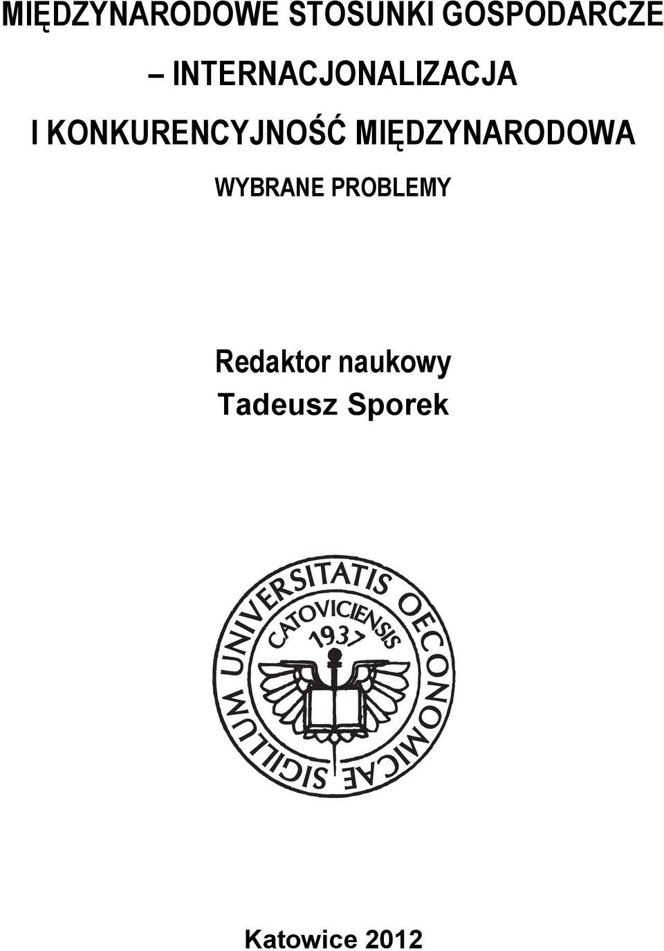 MIĘDZYNARODOWA WYBRANE PROBLEMY