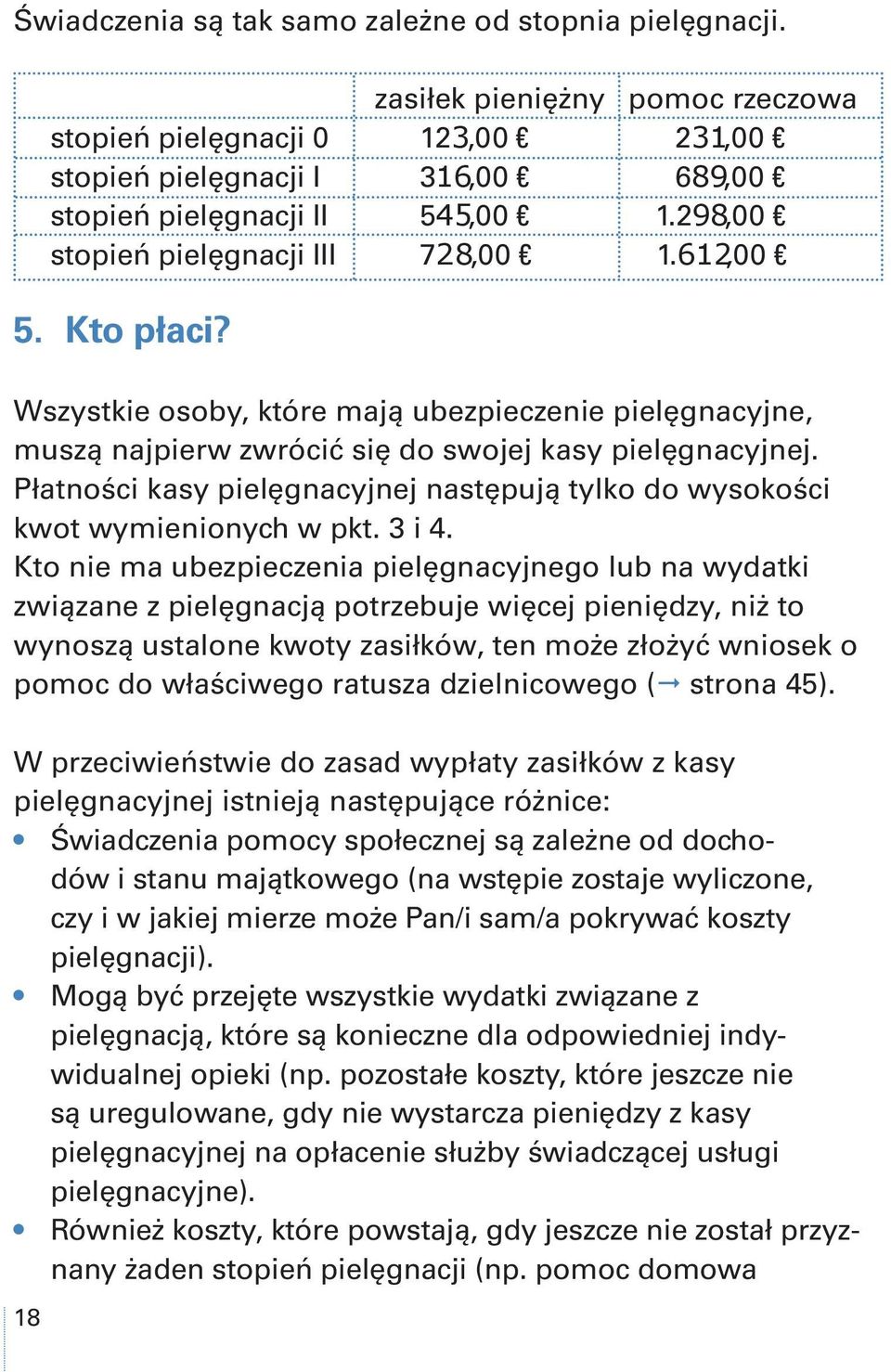 Płatności kasy pielęgnacyjnej następują tylko do wysokości kwot wymienionych w pkt. 3 i 4.