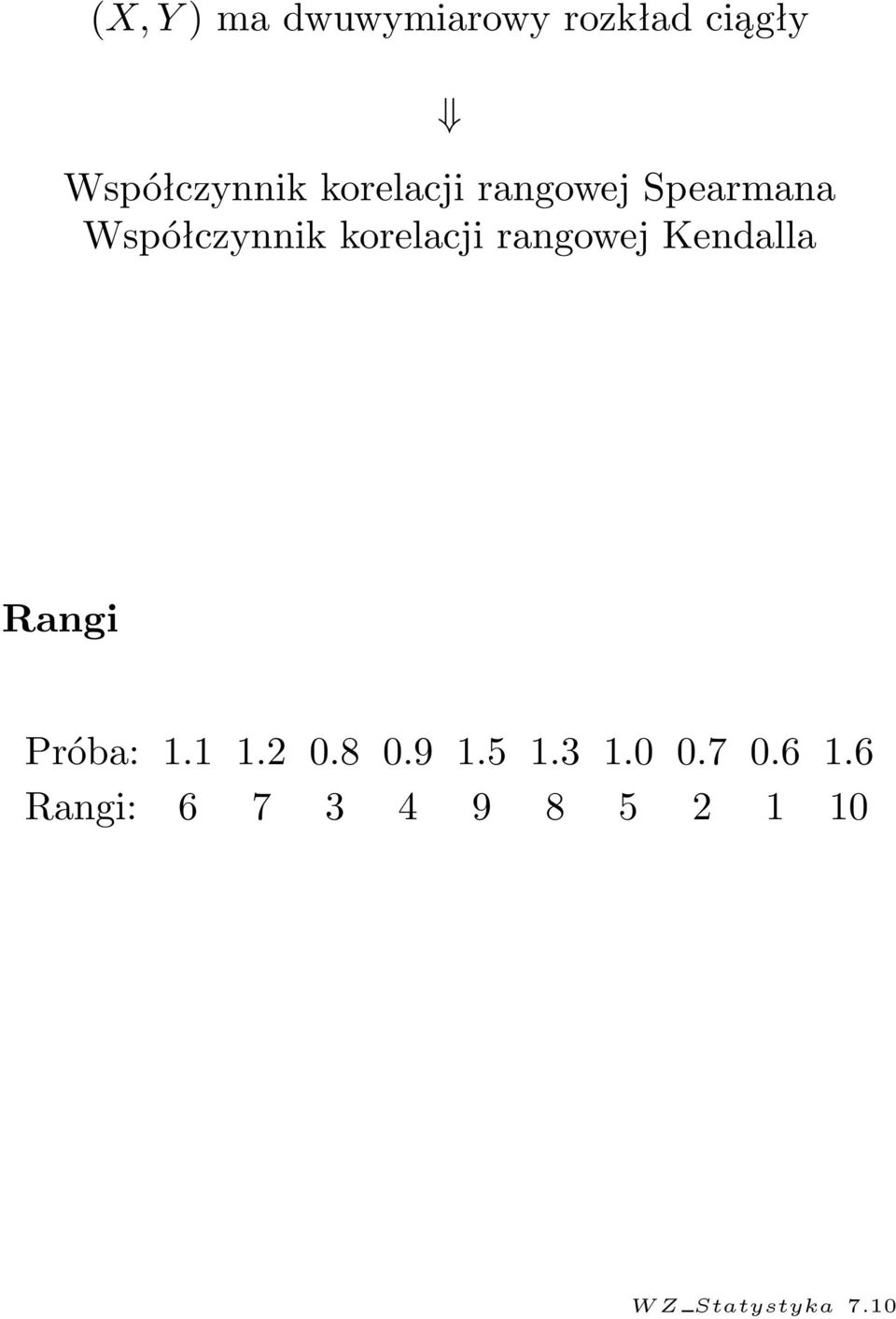 rangowej Kendalla Rangi Próba: 1.1 1.2 0.8 0.9 1.5 1.