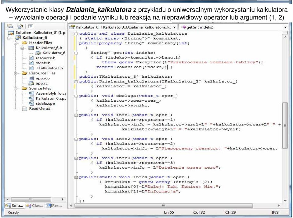 kalkulatora wywołanie operacji i podanie