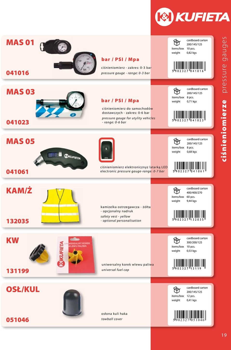 0,68 kgs ciśnieniomierze pressure gauges 041061 ciśnieniomierz elektronicznyz latarką LED electronic pressure gauge-range: 0-7 bar KAM/Ż 400/400/270 60 pcs.