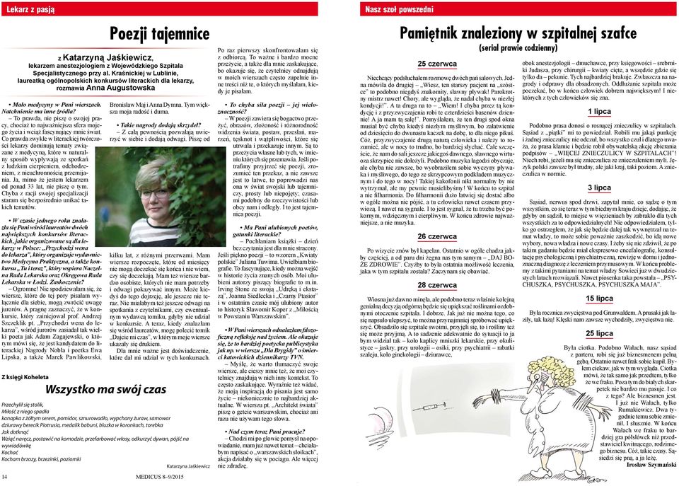 Ja, mimo że jestem lekarzem od ponad 33 lat, nie piszę o tym. Chyba z racji swojej specjalizacji staram się bezpośrednio unikać takich tematów.