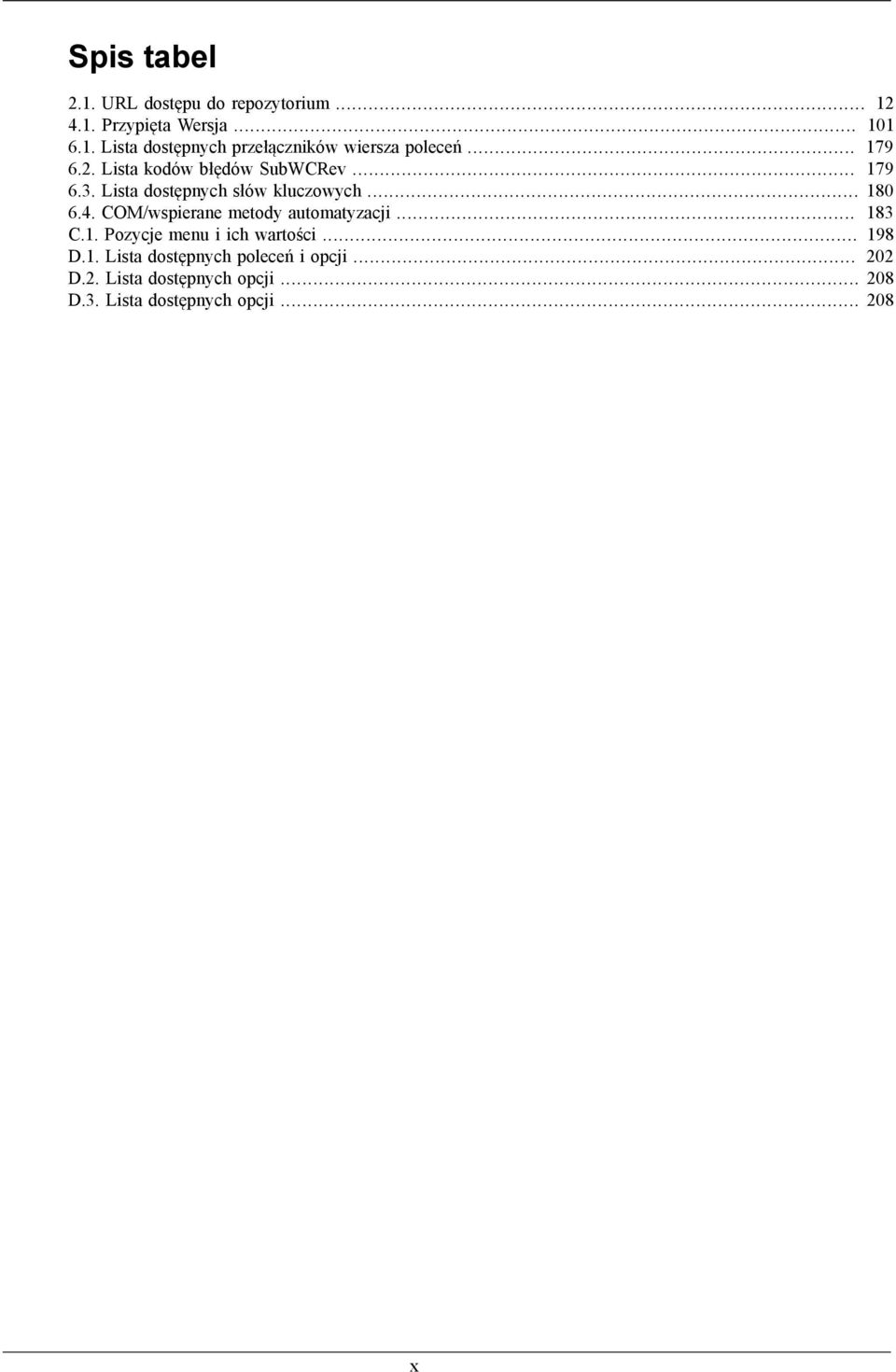 COM/wspierane metody automatyzacji... 183 C.1. Pozycje menu i ich wartości... 198 D.1. Lista dostępnych poleceń i opcji.