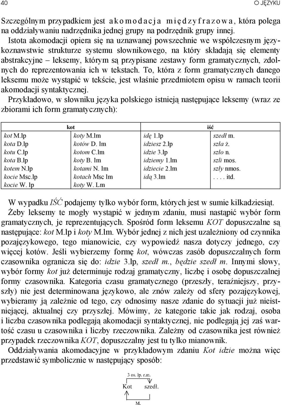 zestawy form gramatycznych, zdolnych do reprezentowania ich w tekstach.