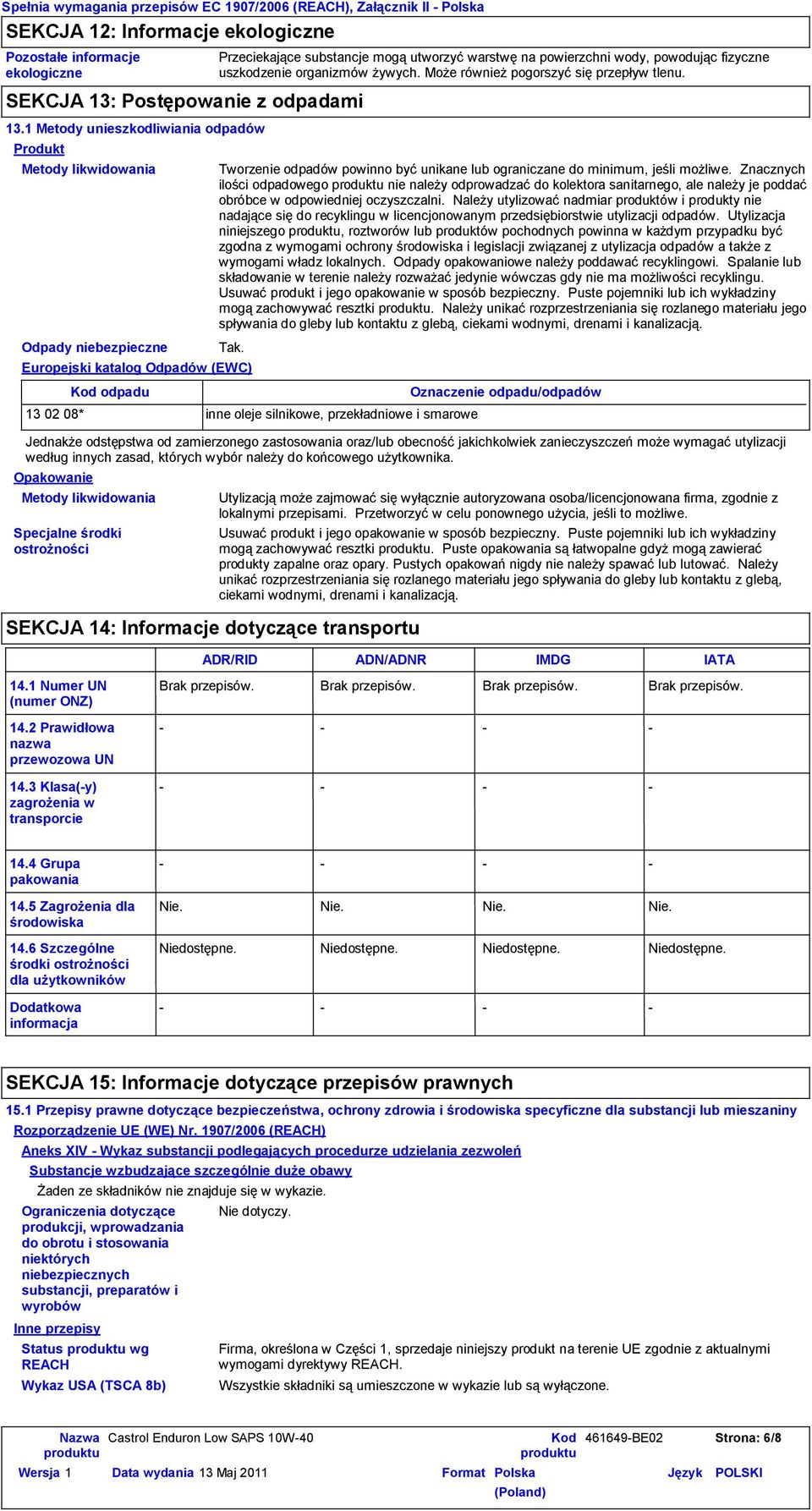 Przeciekające substancje mogą utworzyć warstwę na powierzchni wody, powodując fizyczne uszkodzenie organizmów żywych. Może również pogorszyć się przepływ tlenu.