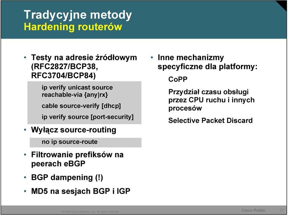 ip source-route Filtrowanie prefiksów na peerach ebgp BGP dampening (!