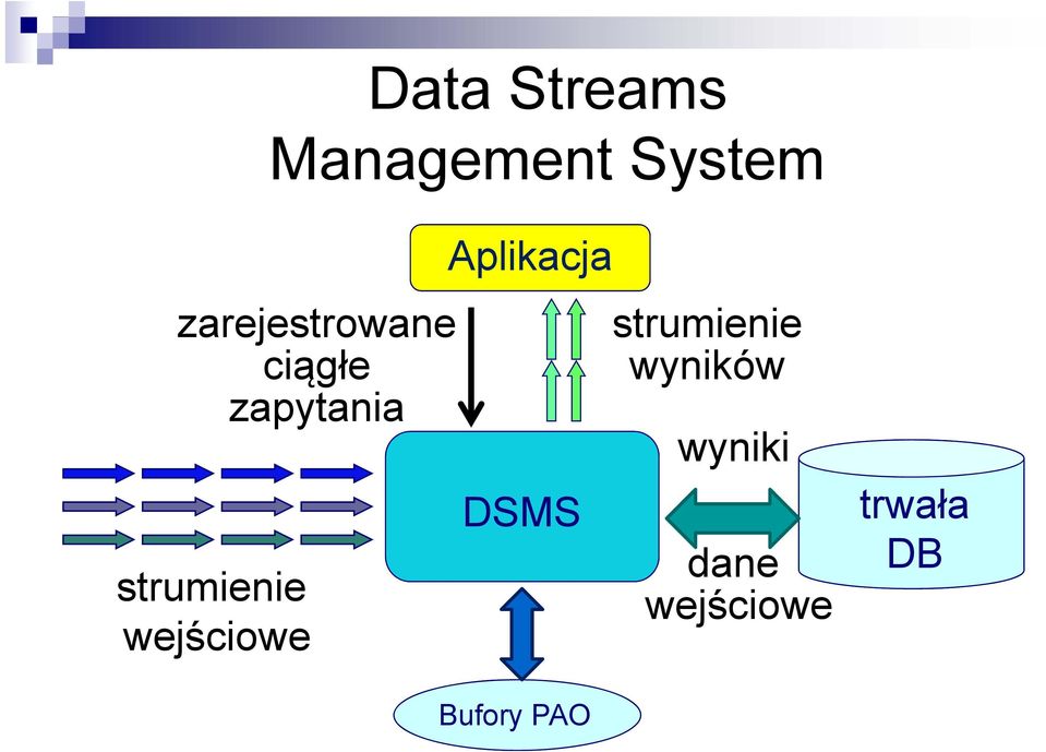 strumienie wejściowe Aplikacja DSMS