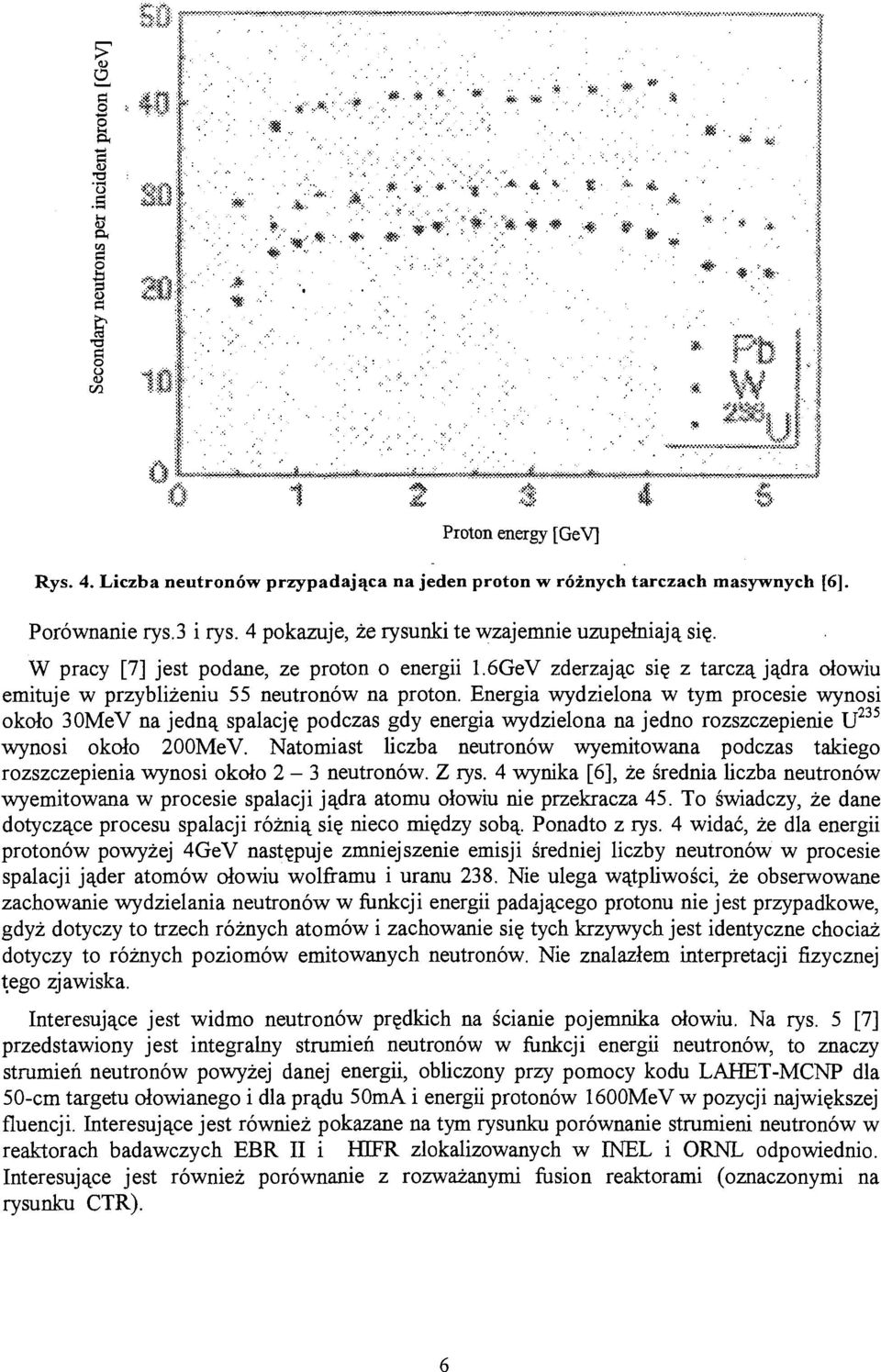 W pracy [7] jest podane, ze proton o energii 1.6GeV zderzając się z tarczą jądra ołowiu emituje w przybliżeniu 55 neutronów na proton.