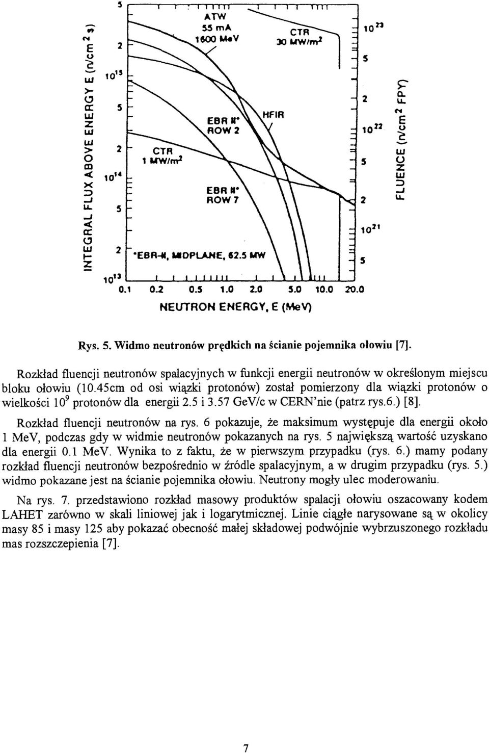 45cm od osi wiązki protonów) został pomierzony dla wiązki protonów o wielkości 10 9 protonów dla energii 2.5 i 3.57 GeV/c w CERN'nie (patrz rys.6.) [8]. Rozkład fluencji neutronów na rys.