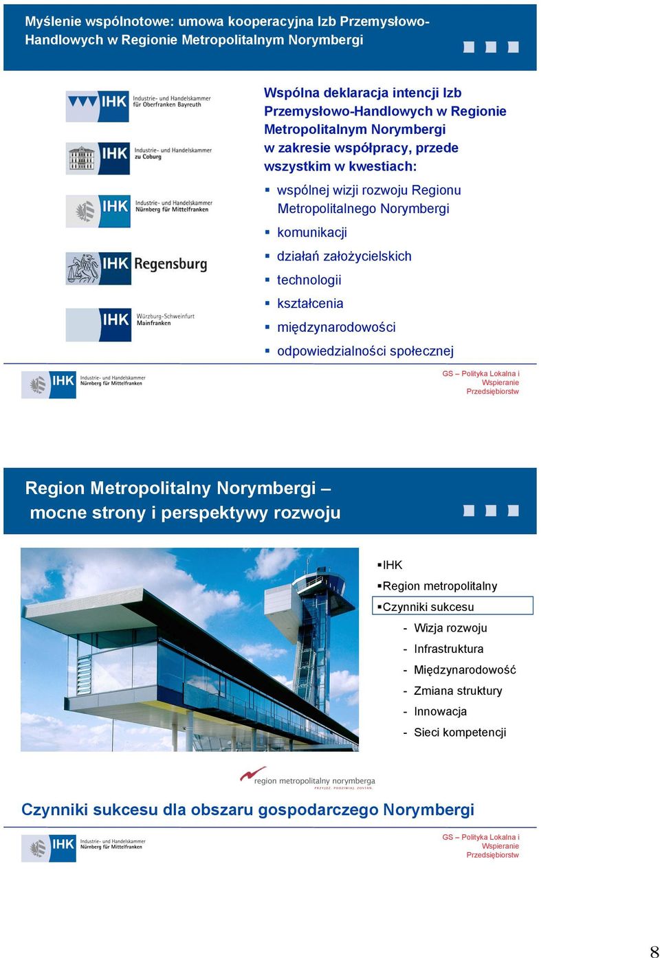 założycielskich technologii kształcenia międzynarodowości odpowiedzialności społecznej Region Metropolitalny Norymbergi mocne strony i perspektywy rozwoju IHK Region