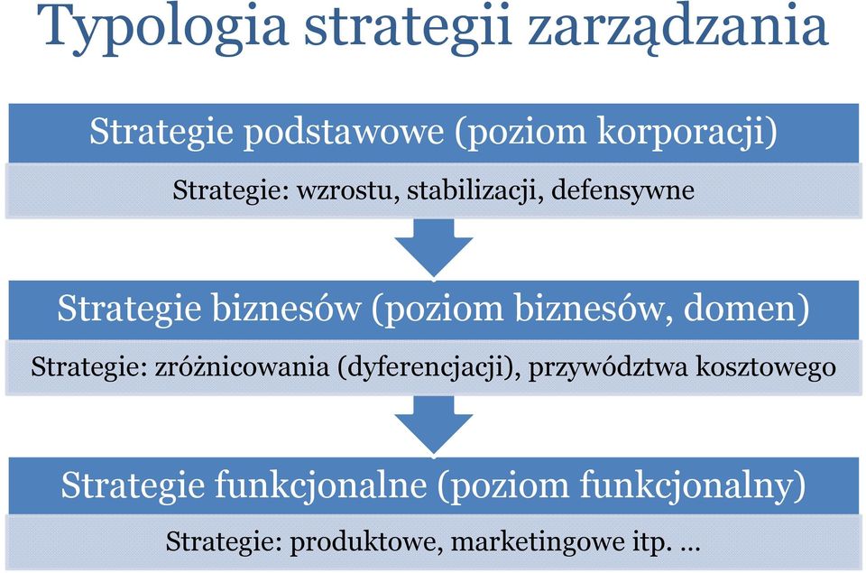 biznesów, domen) Strategie: zróżnicowania (dyferencjacji), przywództwa