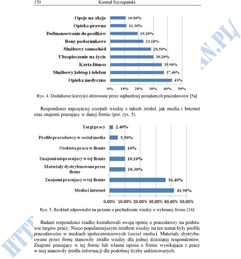 (por. rys. 5). Rys. 5. Rozkład odpowiedzi na pytanie o pochodzenie wiedzy o wybranej firmie [16] Badani respondenci rzadko kształtowali swoją opinię o pracodawcy na podstawie targów pracy.