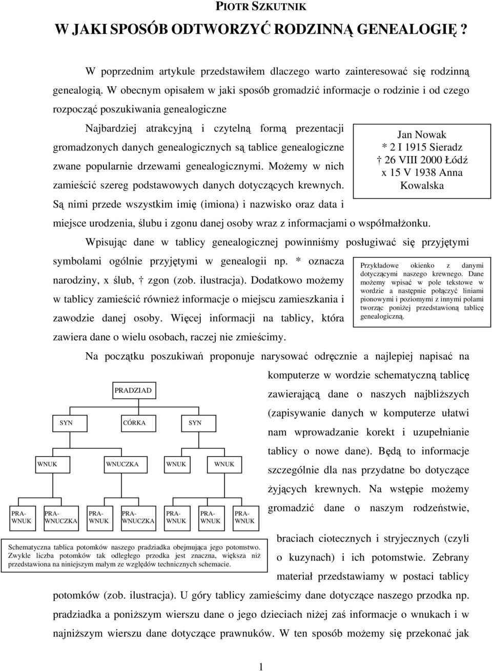 genealogicznych są tablice genealogiczne zwane popularnie drzewami genealogicznymi. Możemy w nich zamieścić szereg podstawowych danych dotyczących krewnych.