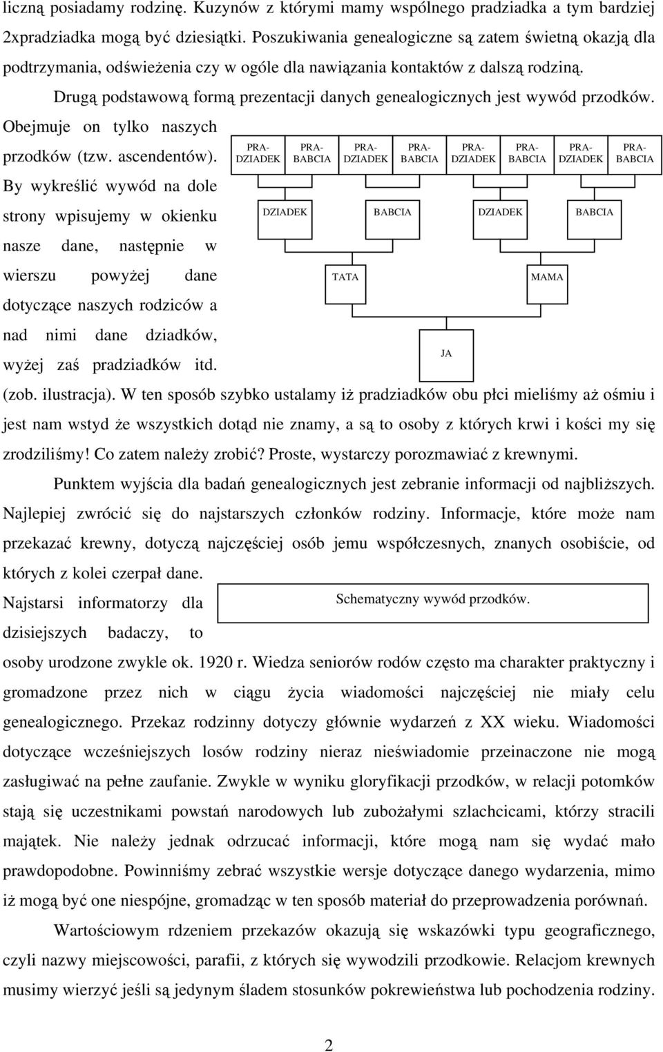 Drugą podstawową formą prezentacji danych genealogicznych jest wywód przodków. Obejmuje on tylko naszych przodków (tzw. ascendentów).