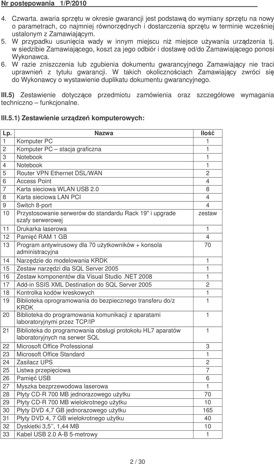 W razie zniszczenia lub zgubienia dokumentu gwarancyjnego Zamawiajcy nie traci uprawnie z tytułu gwarancji.