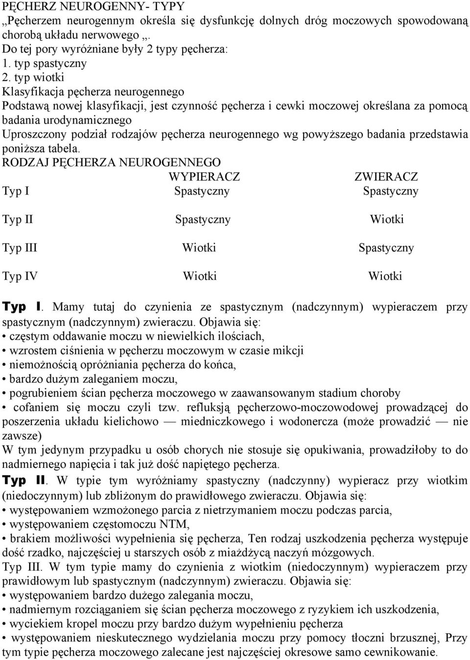 neurogennego wg powyższego badania przedstawia poniższa tabela.