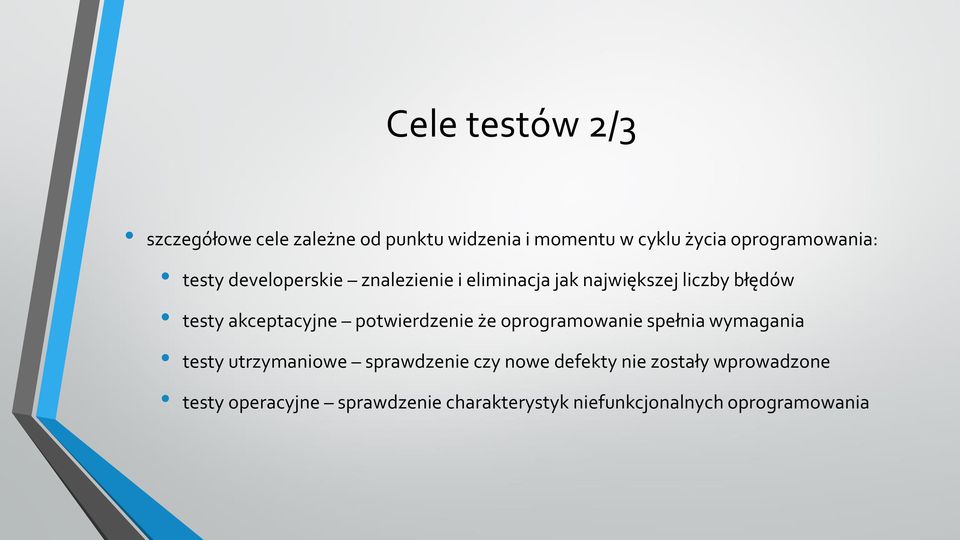 akceptacyjne potwierdzenie że oprogramowanie spełnia wymagania testy utrzymaniowe sprawdzenie czy