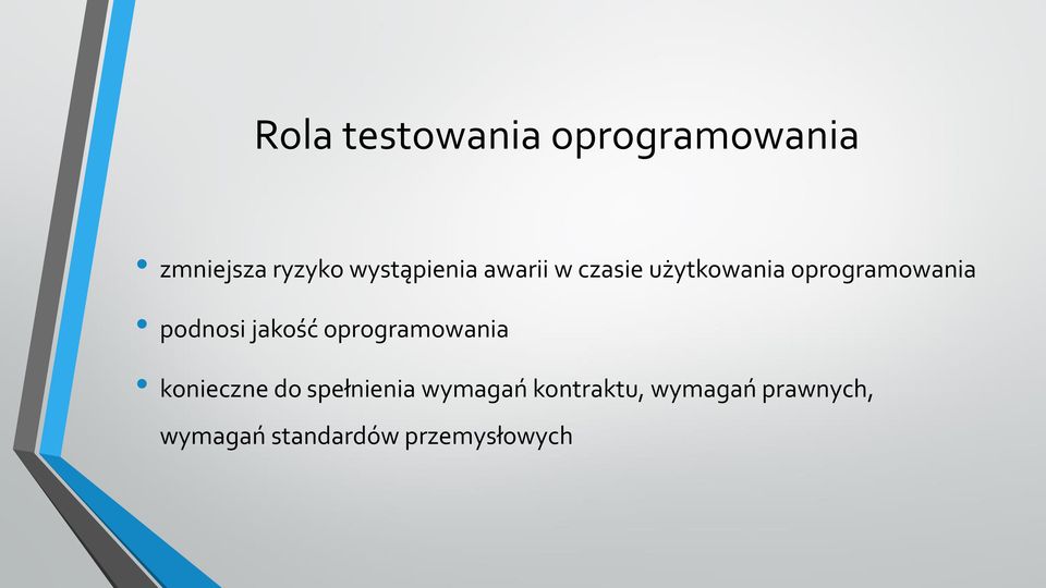 podnosi jakość oprogramowania konieczne do spełnienia