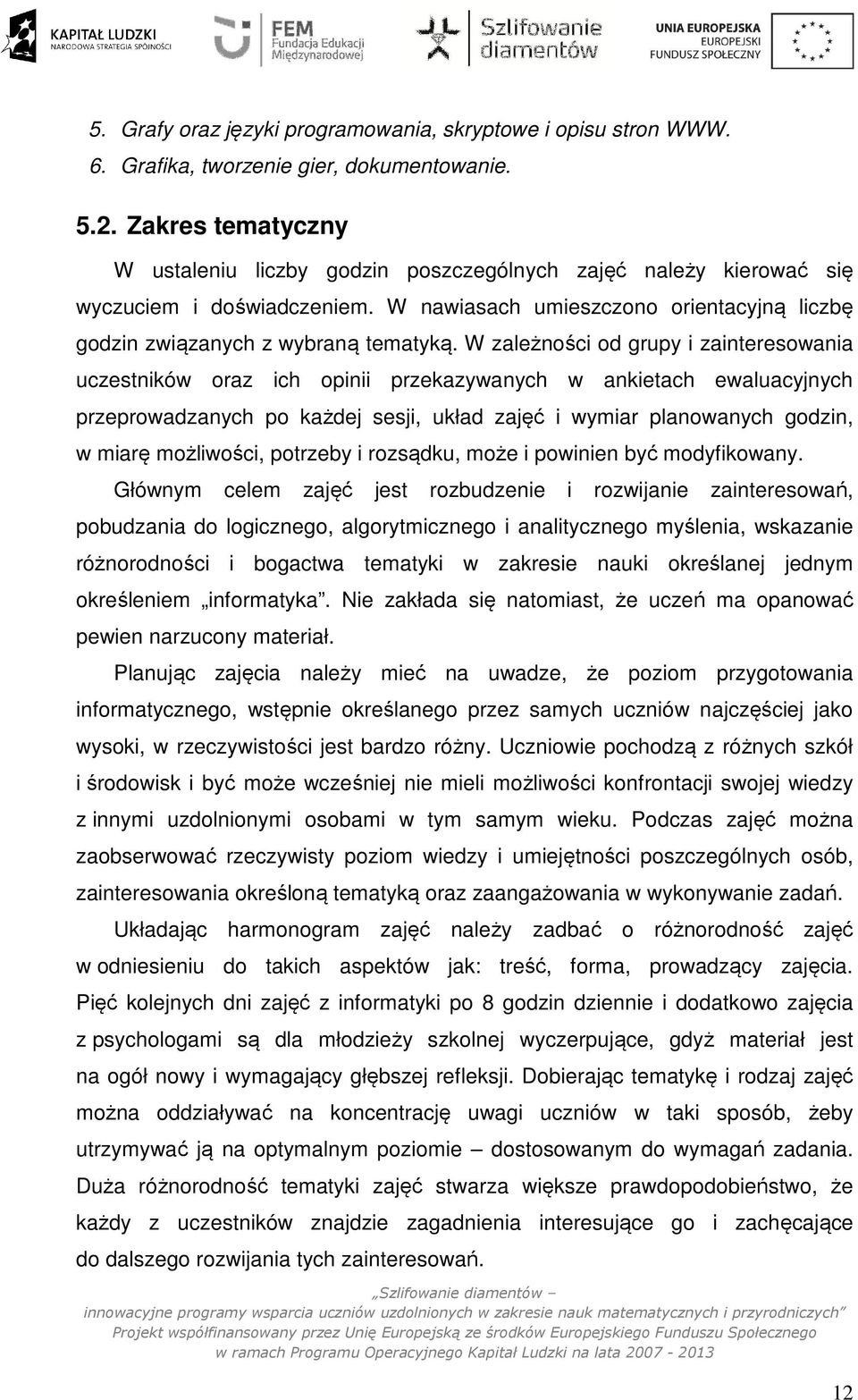 W zależności od grupy i zainteresowania uczestników oraz ich opinii przekazywanych w ankietach ewaluacyjnych przeprowadzanych po każdej sesji, układ zajęć i wymiar planowanych godzin, w miarę