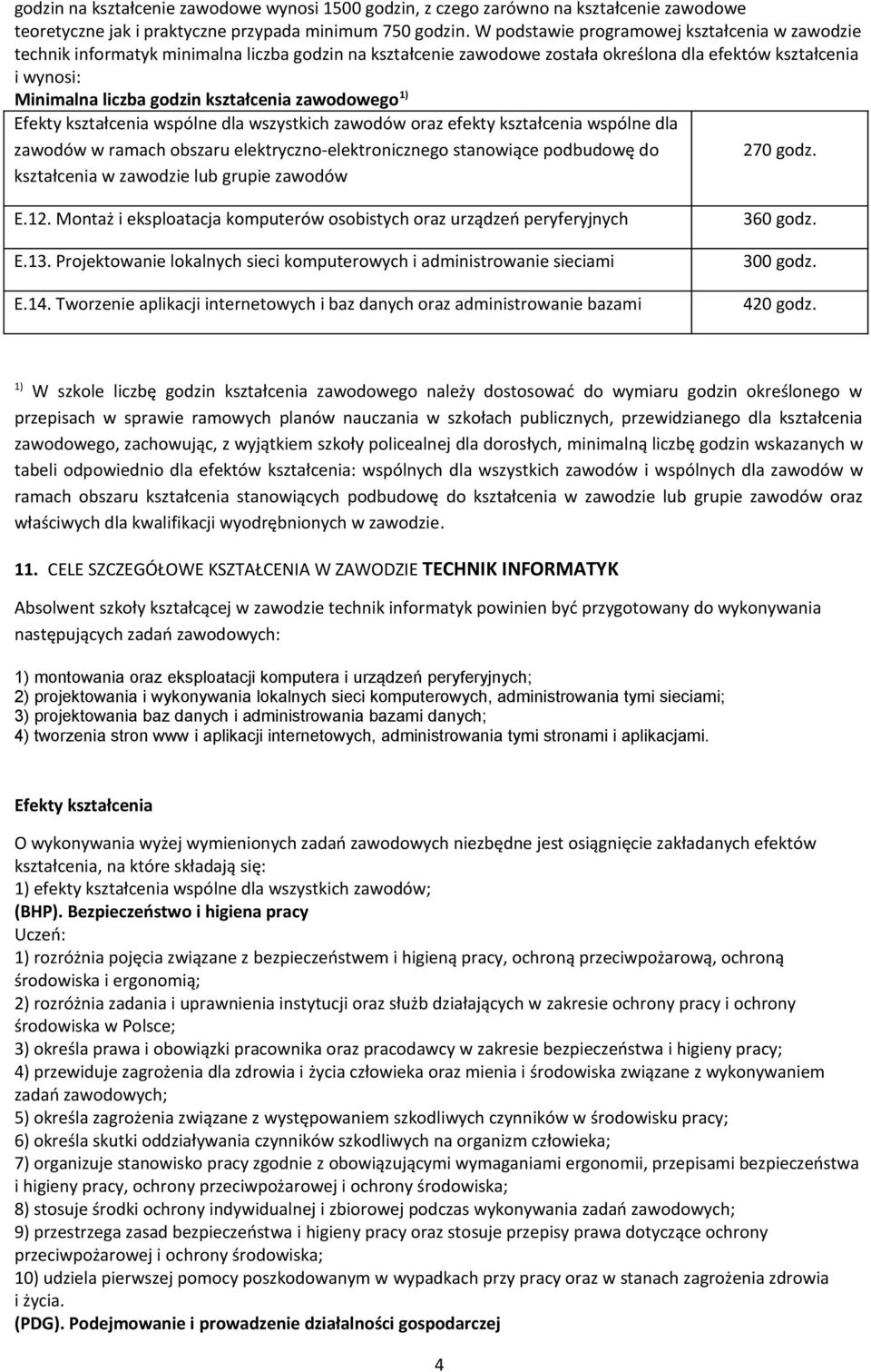 kształcenia zawodowego 1) Efekty kształcenia wspólne dla wszystkich zawodów oraz efekty kształcenia wspólne dla zawodów w ramach obszaru elektryczno-elektronicznego stanowiące podbudowę do 270 godz.